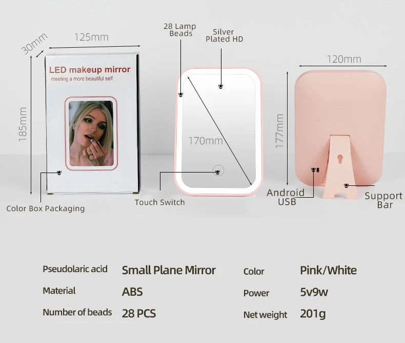 Cordless LED Touch Screen Makeup Mirror – 3 Color Light Modes