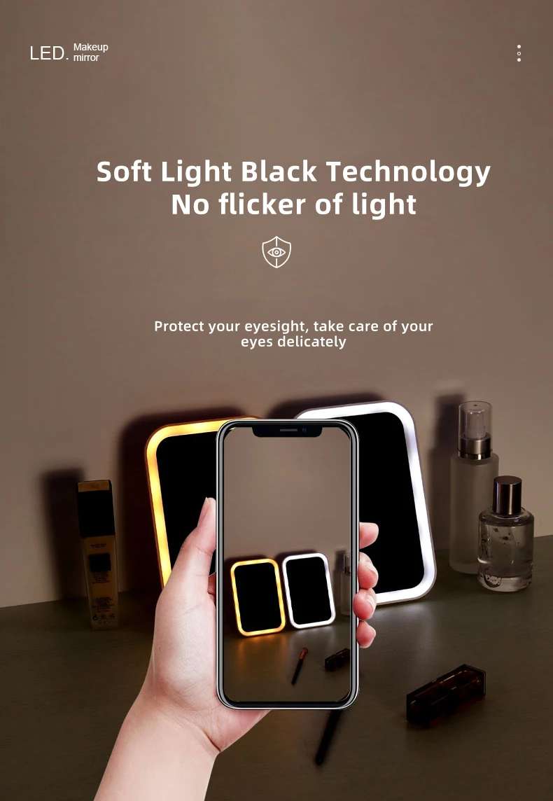 Cordless LED Touch Screen Makeup Mirror – 3 Color Light Modes